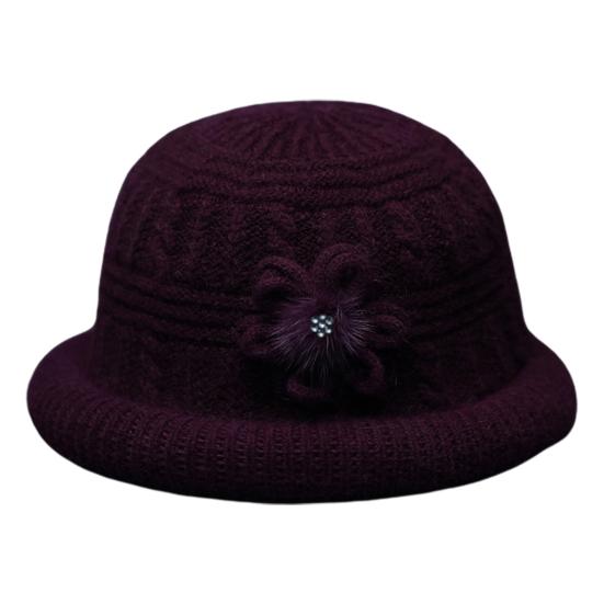 

Круглый купол Искусственный кроличий мех Плюшевая подкладка Ветрозащитная Однотонная Вязаная шапка Пожилые люди Осень Элегантный Цветочный декор Шляпа-ведро Модные аксессуары фиолетовый