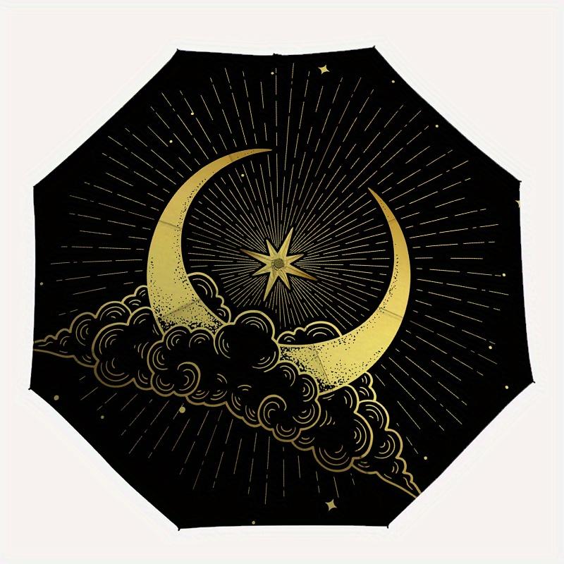 Golden Crescent Moon & Star Wall DecalUmbrella, Portable 3-Fold Umbrella for Men & Women,Christmas Gift ES102