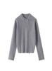 Women's Grey 100% Pure Wool Round Neck Cardigan with Pearl Zipper