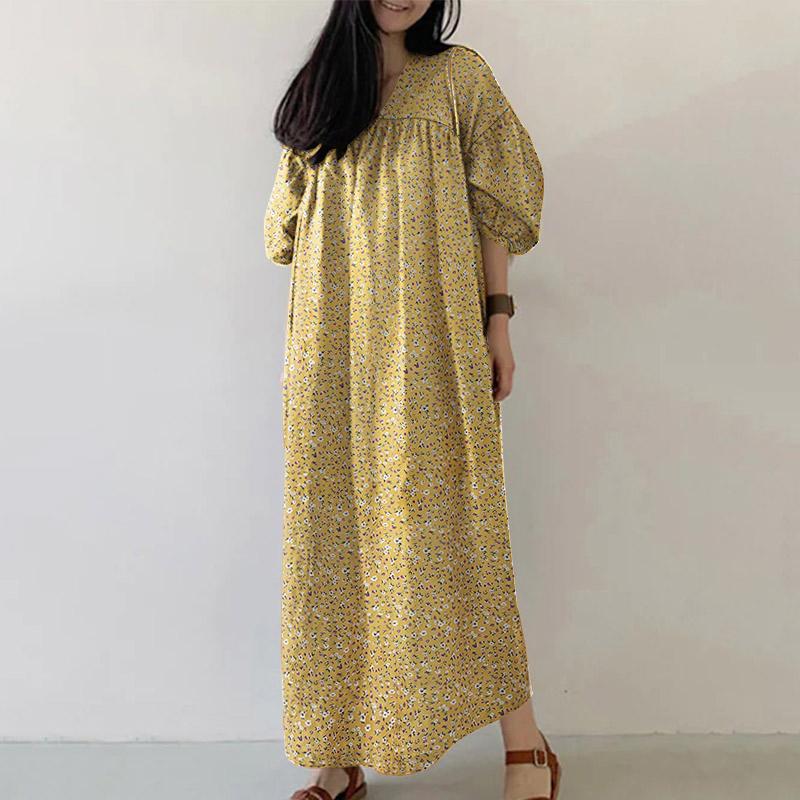 

ZANZEA Женское повседневное платье с V-образным вырезом, рукавом 3/4 и цветочным принтом S