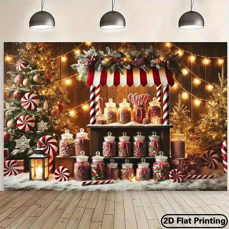 2D flat1 pc Candy and Gingerbread Man Background Cloth - Suitable for Christmas and Thanksgiving Decoration