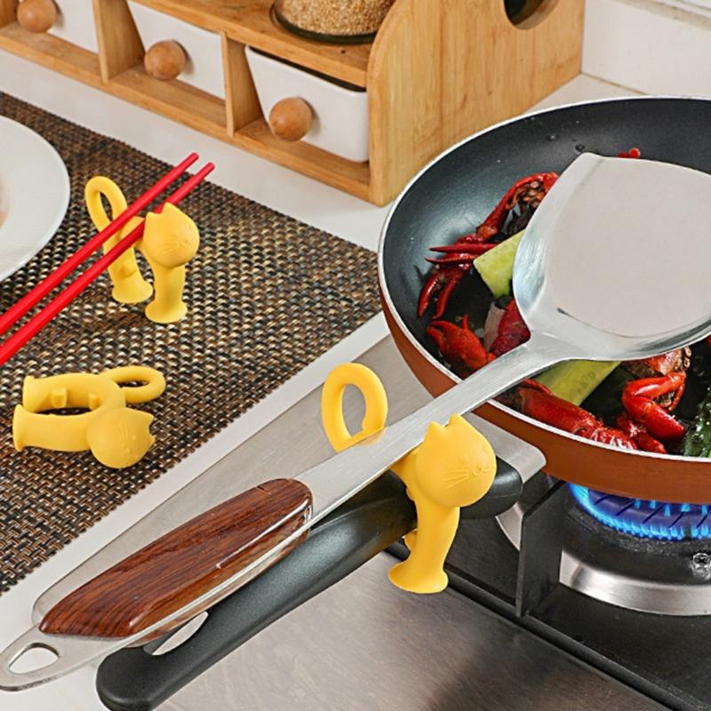 Cartoon Cats Themed Silicone Utensils Rest Heat Resistant Nonslip Cooking Tool Spoon Holder For Countertops Organization