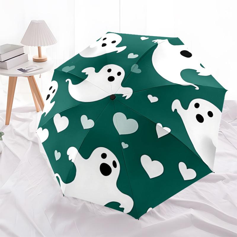 1PC Ghost Hearts Automatic Folding Umbrella Portable Collapsible 8-Rib Umbrella for All Seasons, Casual Outdoor Accessory, A51
