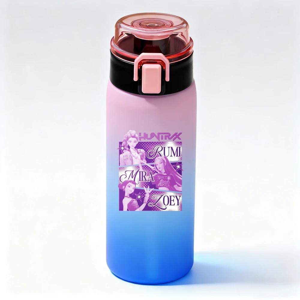 KPop Demon Hunters Gradient Water Bottles High-capacity Drinking Straw Cup Portable Girl Outdoor Office School 500ml Kid Friendly Entertaining Fun