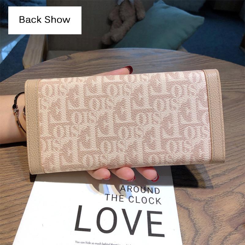 2025 Two-tone Women Wallets Long Purse Real Leather Clutch Bag Letter Print Cowhide Phone Purse High Capacity Ladies Billfolds