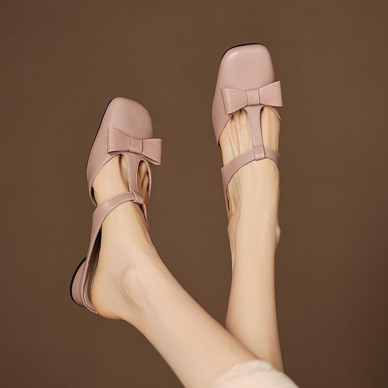 

Баотоу Полутапочки Квадратный Носок Неглубокий Бант Бант Низкий Каблук Блочный Каблук Нескользящие Износостойкие Тапочки 35 розовый