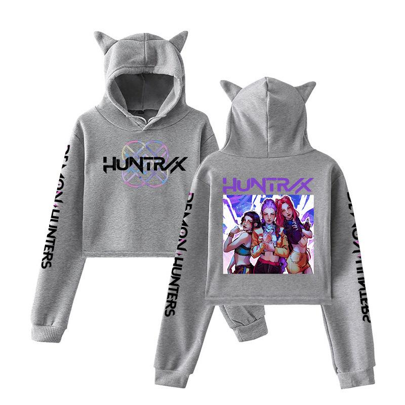 Anime KPop Dämonenjäger Damen Kapuzenpullover mit Katzenohren Cartoon Pullover Sweatshirt für Anime-, K-Pop- & Filmfans