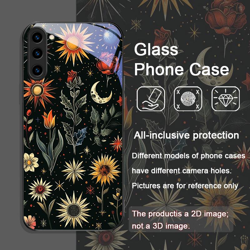 

Эстетичный чехол из закаленного стекла с рисунком подсолнухов и луны для Samsung Galaxy S26 S25 Ultra S24 S23 Plus S22 S21 FE Galaxy S22 5G