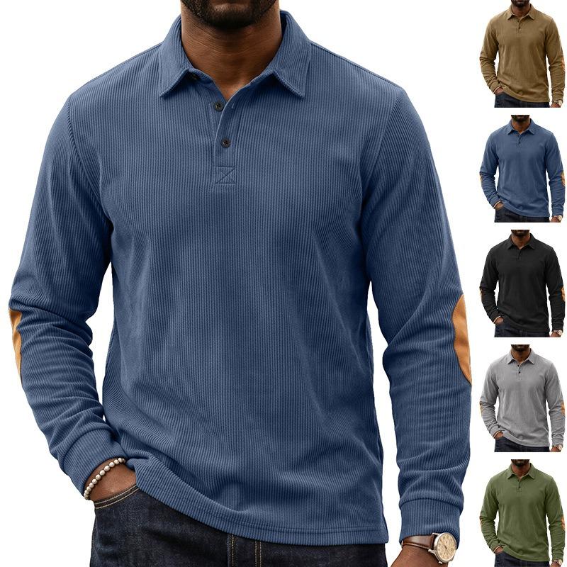 Men S Corduroy Polo Sweatshirt Button Placket Autumn Street Style