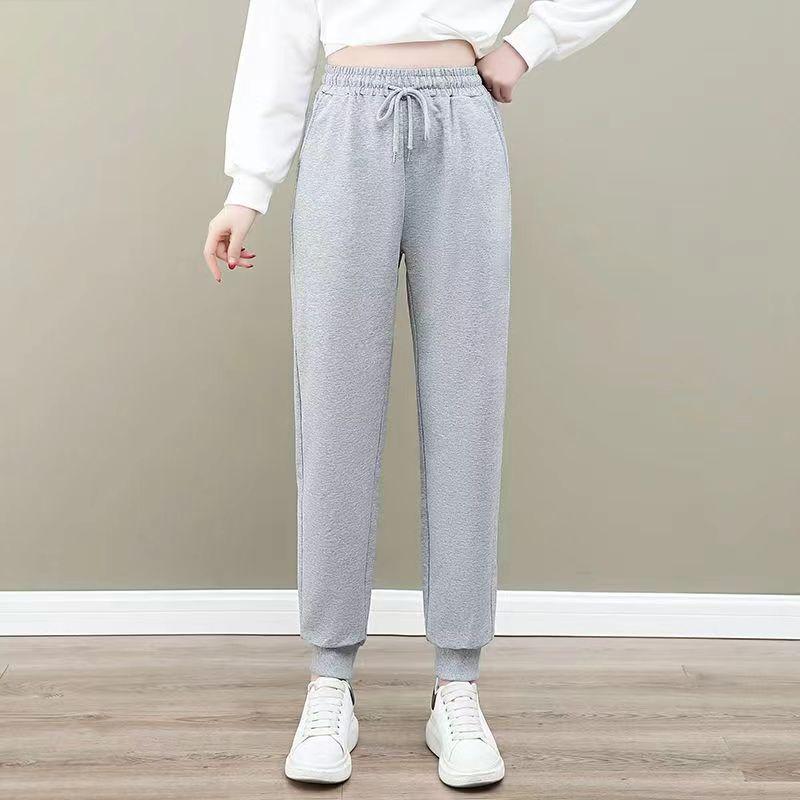 

Женские свободные спортивные штаны больших размеров с высокой талией в корейском стиле и манжетами по низу Grey Spring/Fall Plain