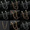Men Suit Pin Rhinestone Decor Double Chains Anti-slip Dress-up Polished Coat Collar Pin Coat Brooch Adult Clothes Hats Bags Jewelry