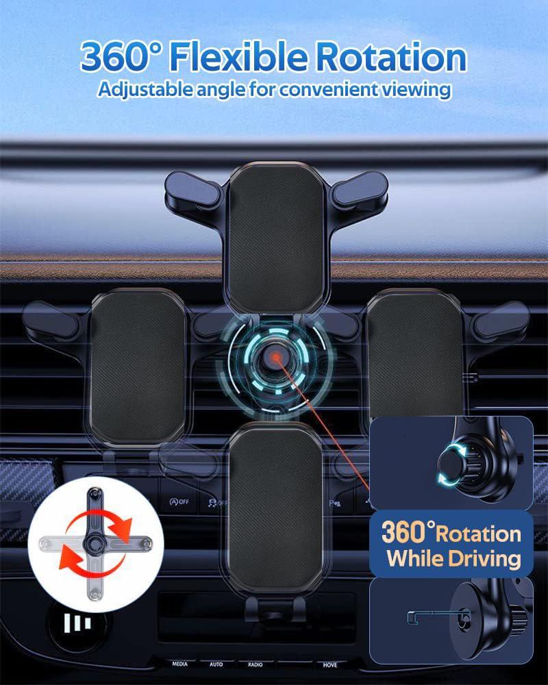 Soporte para Teléfono de Coche con Gravedad | Soporte con Pinza para Rejilla de Ventilación Giratorio 360° | Soporte Universal de Agarre Automático | para Todos los Smartphones y Coches
