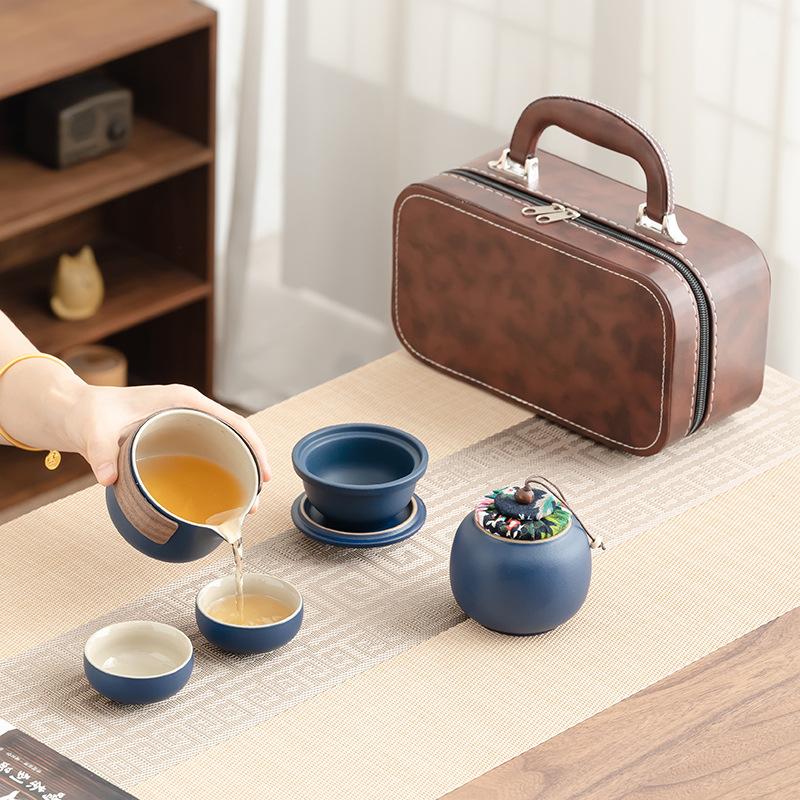 Travel Kung Fu Tea Set Portable Tea Set Kuaike Cup Small Set Beam Pot Business Gift Box Print