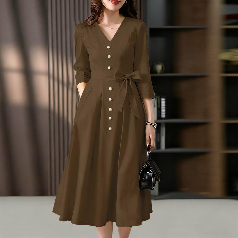 ZANZEA Women Casual V-Neck 3/4 Sleeve Loose Dress