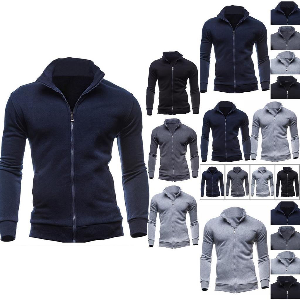 Men's Winter Zip Up Jacket With Stand Collar Ideal For Gym And Outdoor Activities