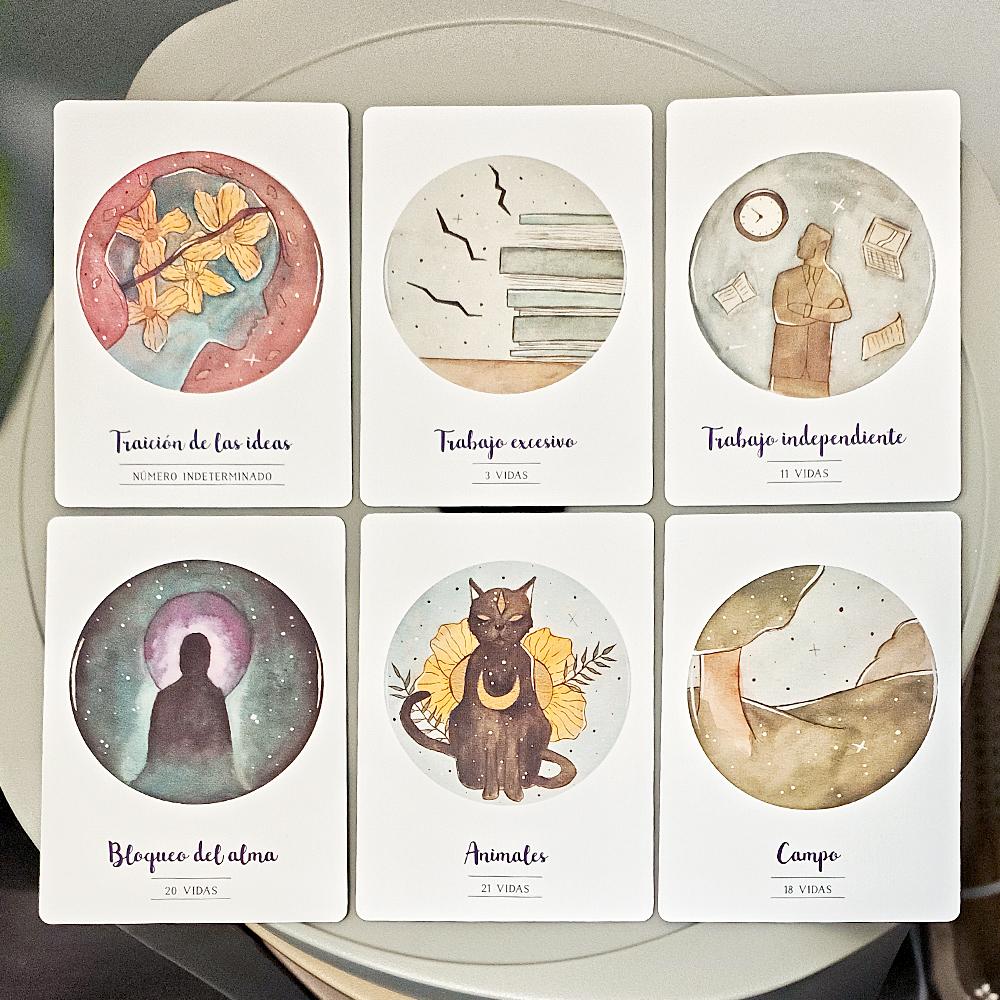 42 Pcs Vidas Anteriores Oracle Cards 10.5*7.5cm Spanish Edition, Past Lives Deck for Karma Soul Healing Double-Sided Embossed
