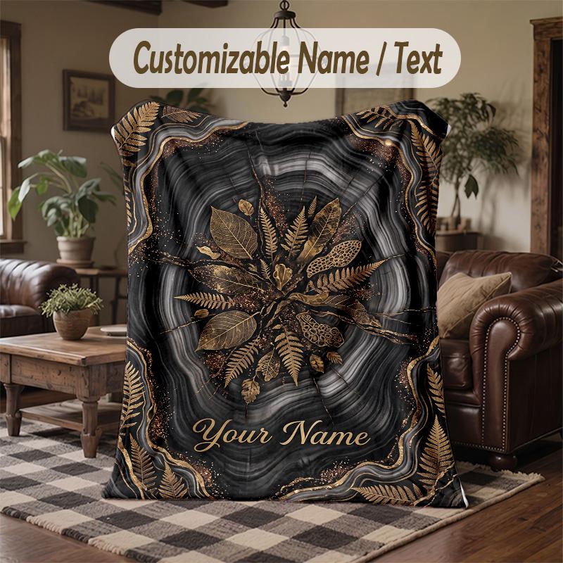 Egyptian Flower Art Theme Throw Blanket Custom Name Text Personalized Blanket Soft Cozy Blanket for Home Sofa Bed