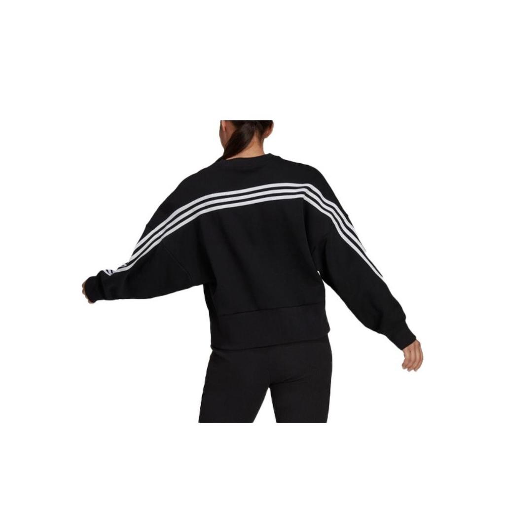 Adidas Originals Trefoil Solid Striped Crew Neck Pullover Sweatshirt Women Tops Black H67036