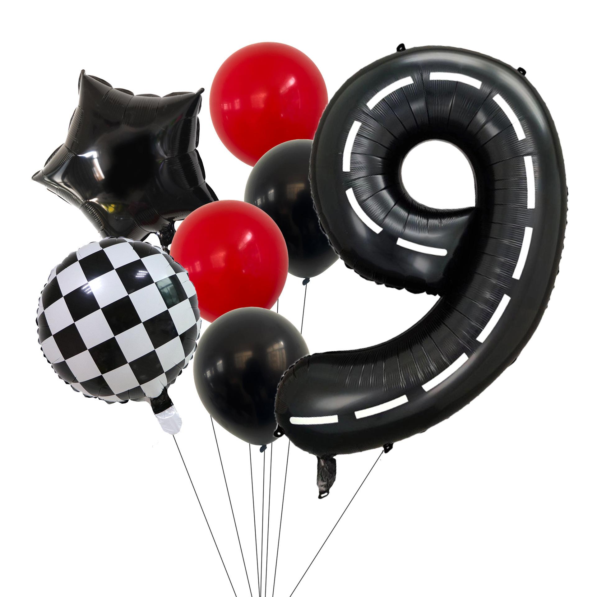 

Racing Theme Aluminum Film Digital Balloon Boy Birthday Atmosphere Party Scene Arrangement Balloon Set 40 inch white line black number 9 set