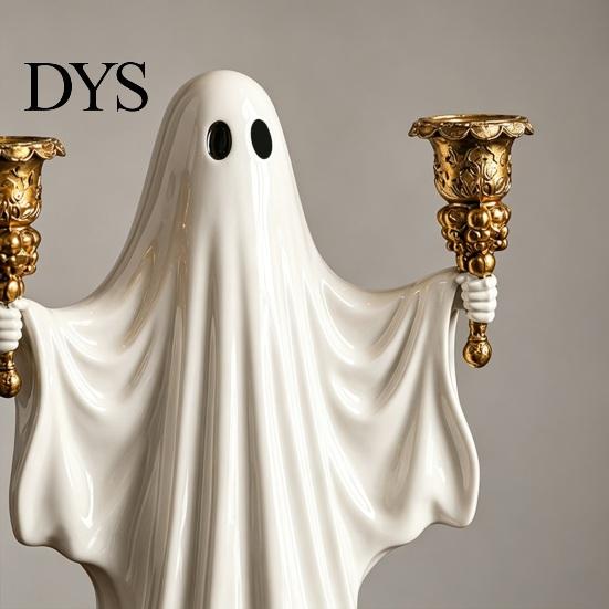 Horror Theme Party Supplies Cute Ghost Candle Holder for Halloween, Resin Tealight Candlestick, Taper Shaped Craft Home Table Decor & Spooky