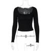 Sexy Slim Fit Square Collar T-Shirt Women Long Sleeve Solid Basic Top Spring Autumn Low Cut Simple Pullover
