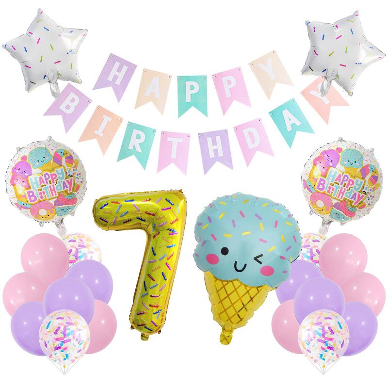 Ice Cream Balloon Set Digital Macaron La Flag Dessert Cake Children's Birthday Arrangement Party Decoration