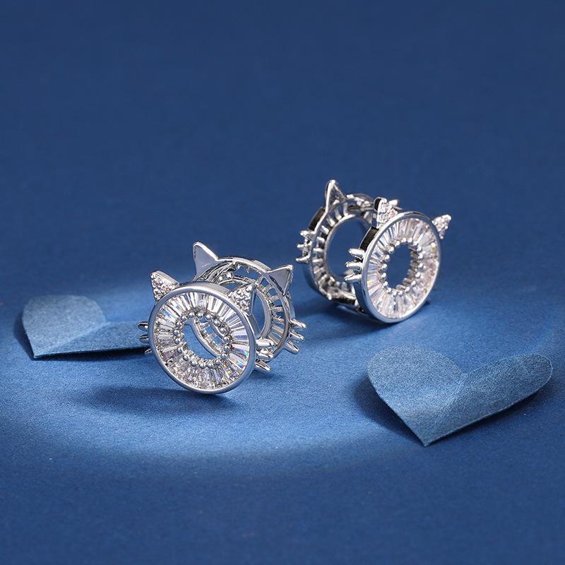 New Fashion Creative Diamond Inlaid Cat Ear Buckle 925 Sterling Silver Versatile And Cute Earrings E297