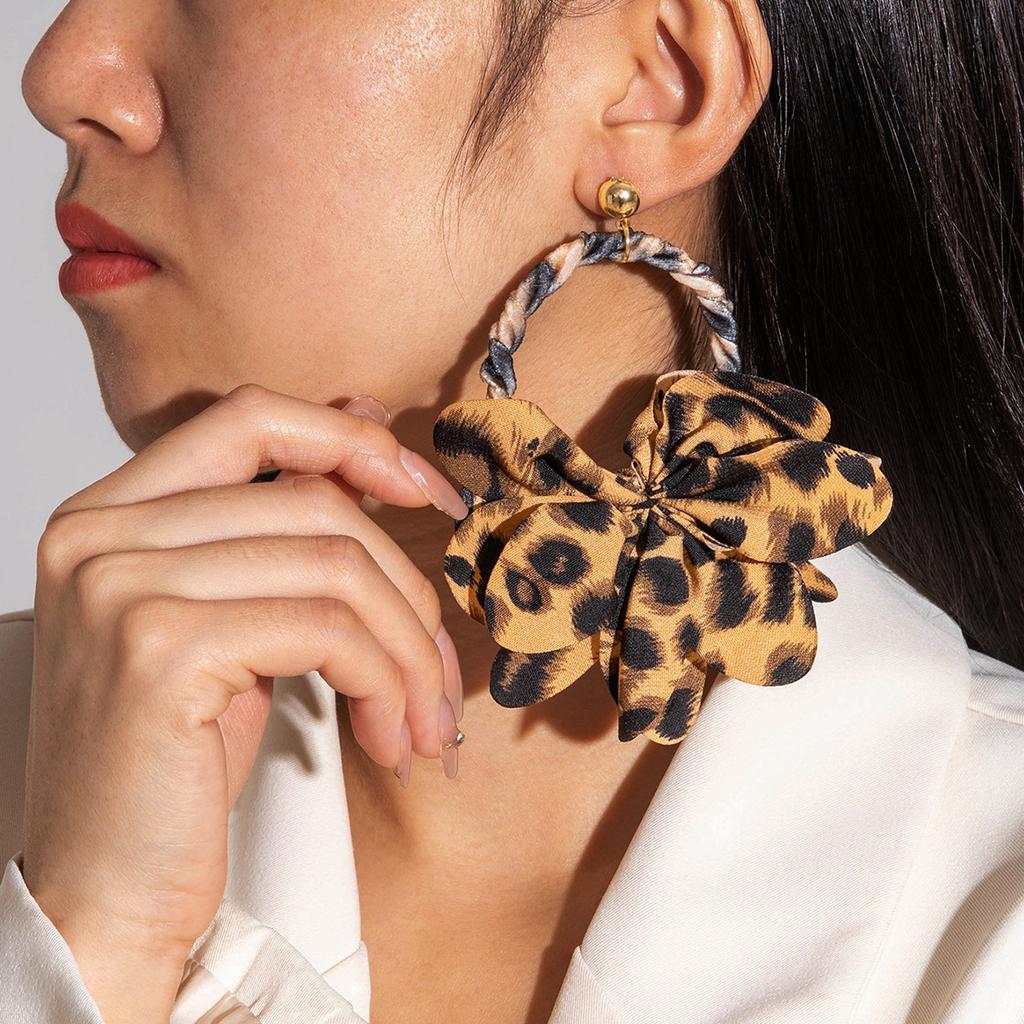 Accessories, autumn and winter fabric leopard print flower earrings, vintage earrings, earrings.