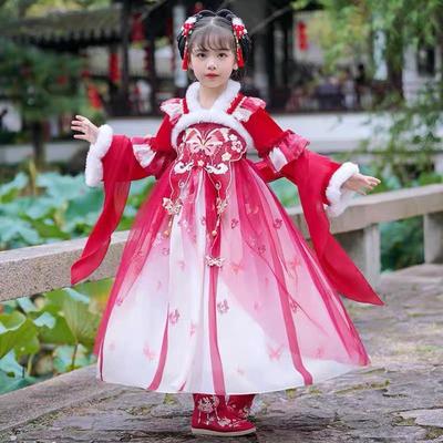 Hanfu de iarnă pentru fete 2025: Fustă Costum Tang Căptușită cu Catifea - Stil Chinezesc Antic pentru Copii