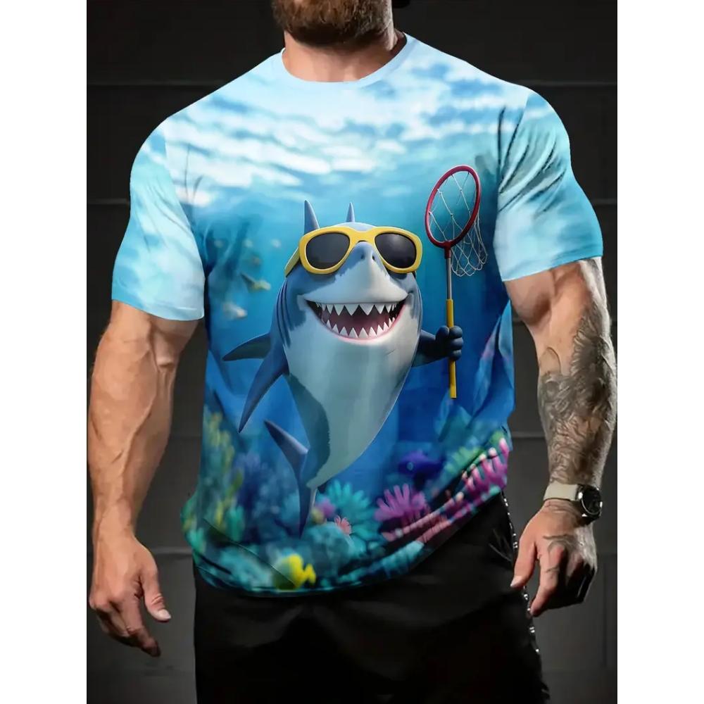 Underwater World Men's T-Shirt Realistic Sea Creatures 3D Print Short Sleeve Fashion Casual Travel Men's Loose O-Neck Breathable T-Shirts