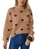 Heart Jacquard Round Neck Pullover Sweater for Women - Autumn/Winter Valentine's Day Style