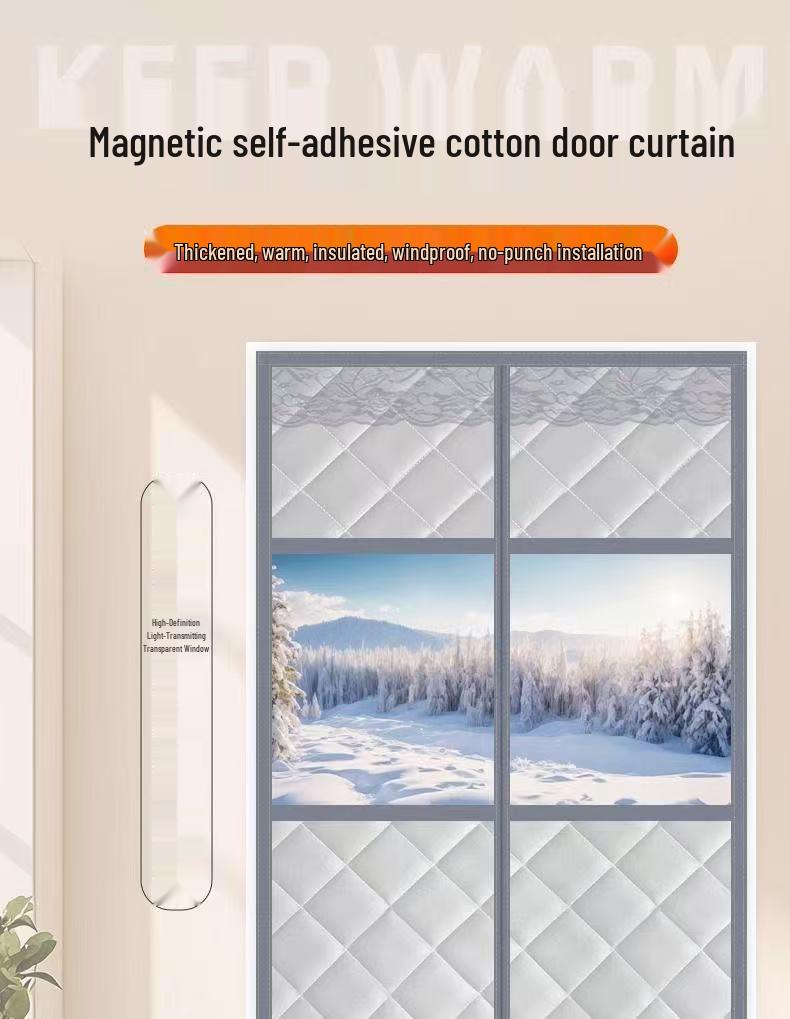 Tenda per porta in cotone magnetica senza foratura: Protezione invernale antivento e calda, Sigillo autoadesivo, Divisorio domestico.