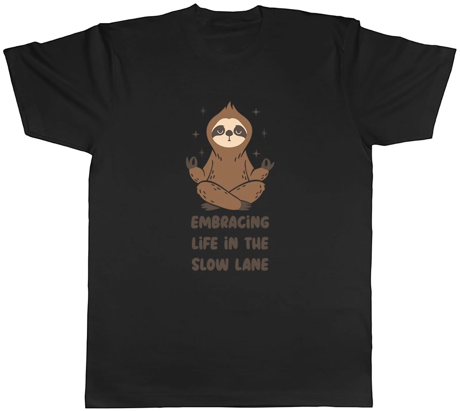 Yoga Sloth Mens T-Shirt Funny Life in the Slow Lane Unisex Tee Gift L