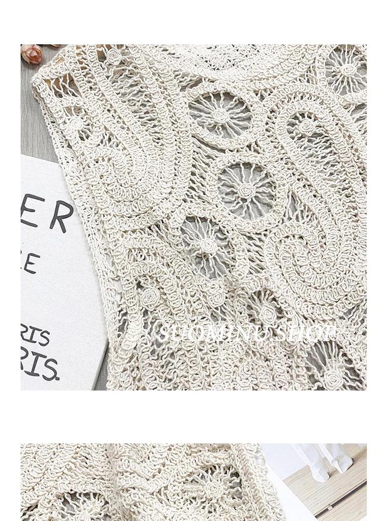 Retro Chic Crochet Crop Top: Sleeveless, Hollow Design 404