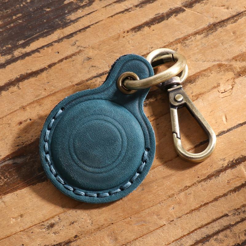 For Airtag Leather Protective Case Keychain Vintage Pets Tracker Case Anti-Loss Locator Holder Access Card Holder