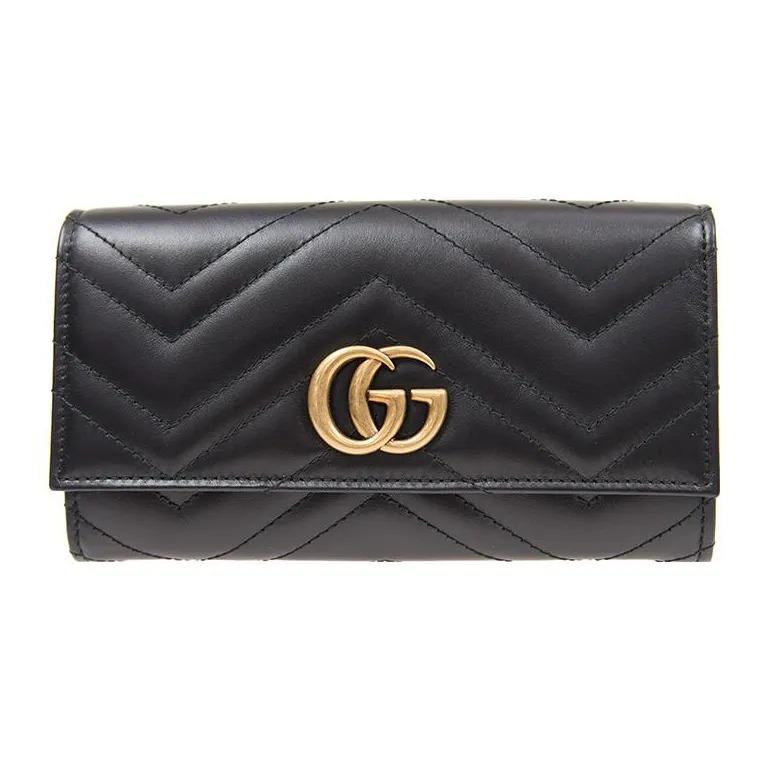 

GUCCI GG Marmont Довгий гаманець із застібкою-кнопкою Золотий логотип Стегнова шкіра Звичайний Жіночий Чорний Basic Set (Pouch + Dust Bag) чорний