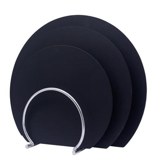 MUAMUA Cutting Board Elastomer Kamaboko Shape Dishwasher Safe Rubber D Type Half Circle Non-Slip Round Antibacterial Heat Resistant Manaita Black Set