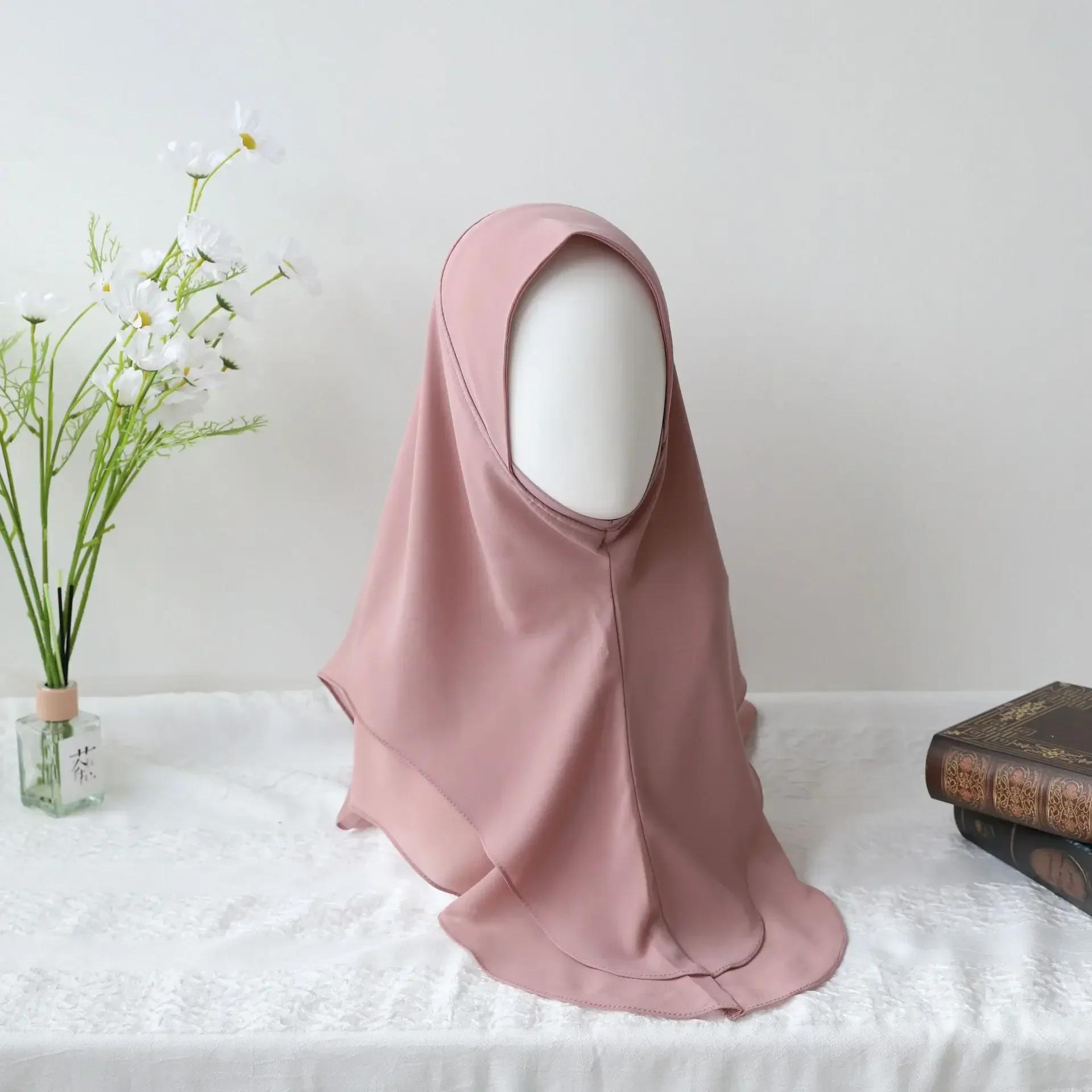 

Chiffon Hijab Jersey Hijabs for Women Turban Malay Pullover Headgear Double Layer Solid Color Headscarf Bonnet Hijab Turbante