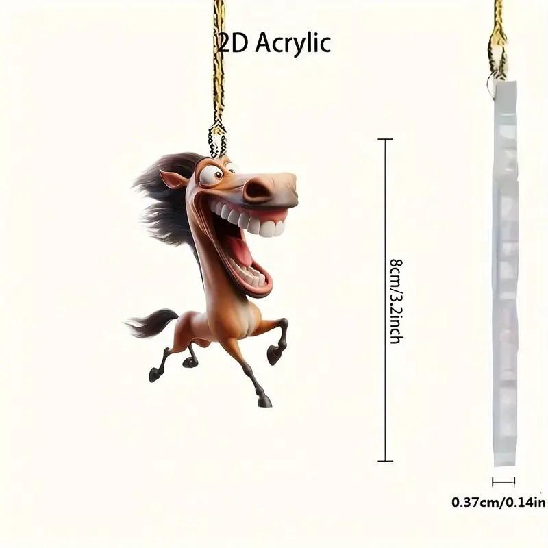 Horse Pendant Hanging Ornament With Chain Funny Animal Horse-Shaped Rearview Mirror Hanging Decor Car Interior Accessories
