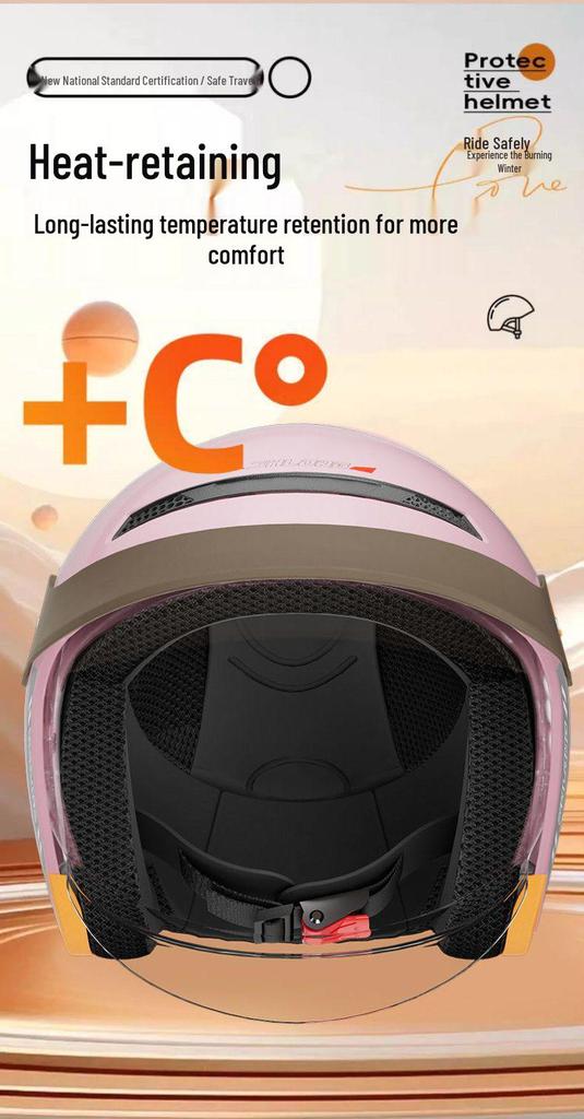 3C Helmet for Electric Vehicles - All-Season, Universal Fit, Winter Warmth, Hidden Lens, One Size for Girls.