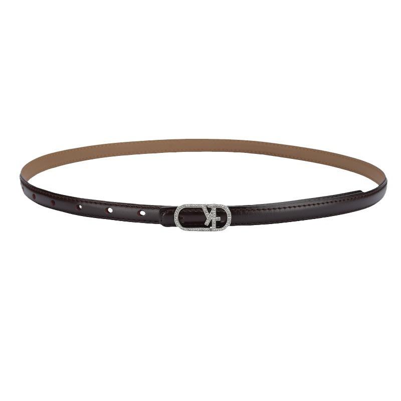 Simple Genuine Leather Belt for Women Fashionable Dark Green Decoration with Skirt Black Work Belt Cowhide Leather Belt Thin