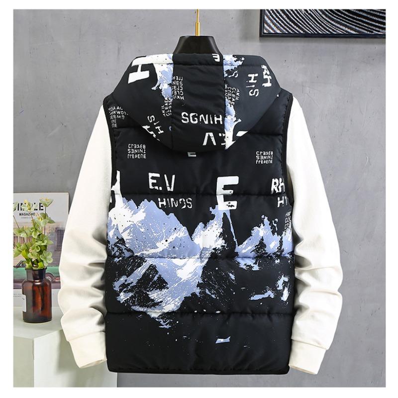 Men Reversible Thick Warm Hooded Casual Fashion Sleeveless Cotton Padded Vest