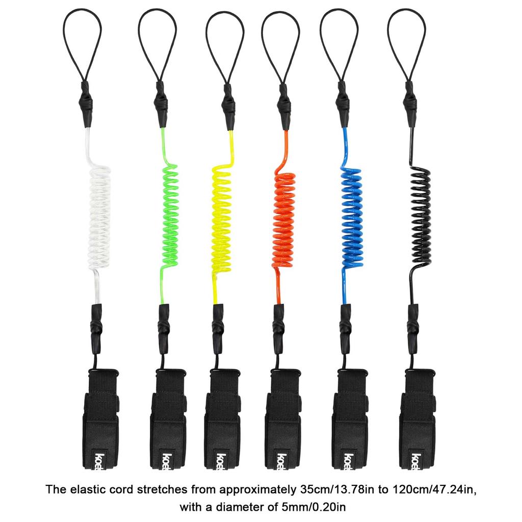 Coiled Bodyboard Leash 5mm TPU Coiled Surfing Wrist Leash with Hook-and-Loop Wrist Strap & Quick-Release Pull Tab