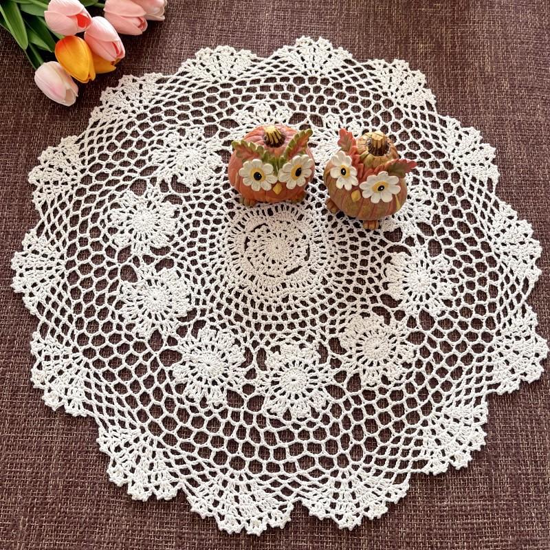 White Round Crochet Table Cloth Handmade Lace Tablecloth Vintage Hand Tablecloth Crochet White Beige Color Tablewear