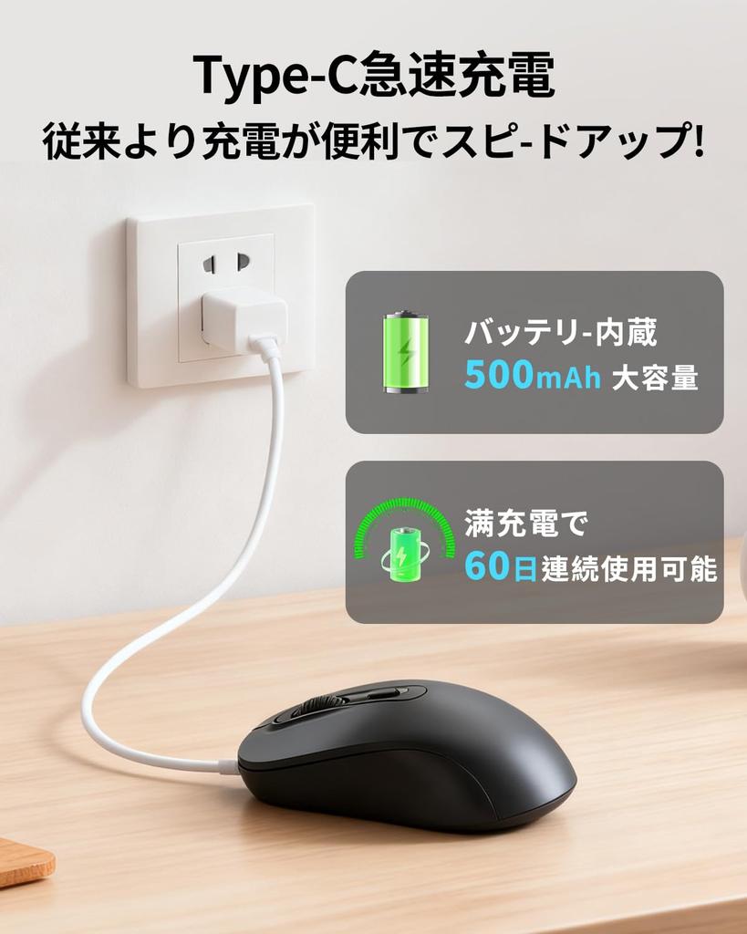 Wireless Mouse, Bluetooth 2.4GHz, Quiet, Compact, Instant Connection, Type-C Rechargeable, Energy-Saving, Optical, High Precision, High Sensitivity,