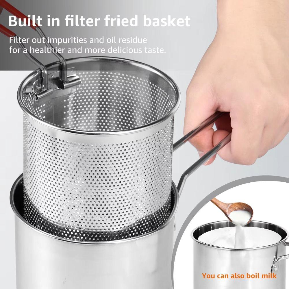 Stainless Steel Deep Frying Pot with Lid Tempura Fryer Pan Deep Fryer with Strainer Cooking Tool