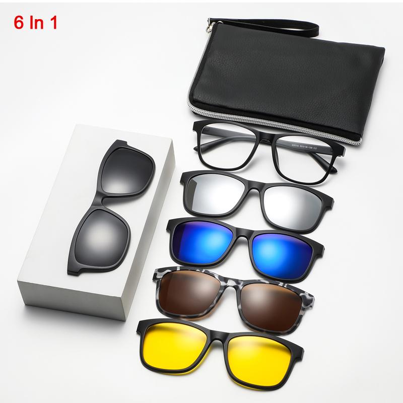 

Поляризованные накладки 6 в 1 Наборы Солнцезащитные очки Женские Мужские Магнитный Солнцезащитный козырек Солнцезащитные очки Оправа для очков UV400 Антибликовые