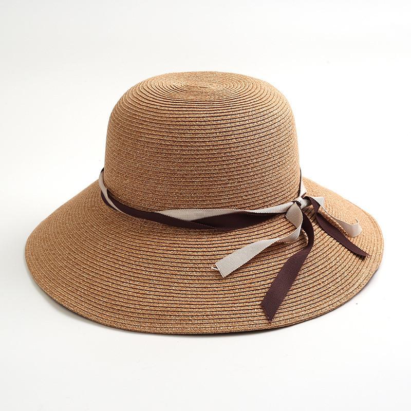 Paper Straw Wide Brim Sun Hat With Bow Knot For Summer Beach Vacation Style
