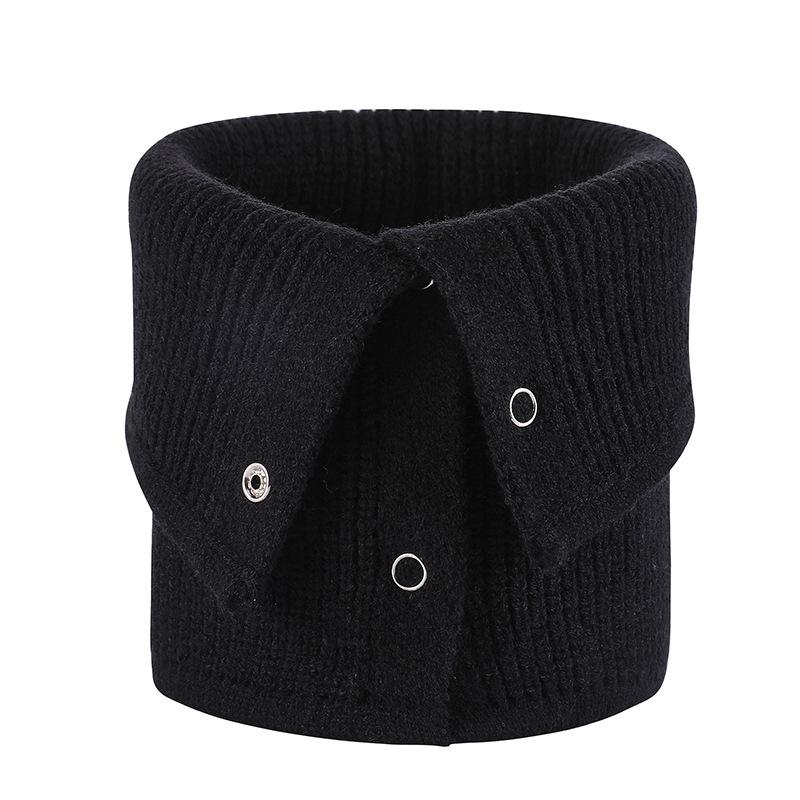 Autumn and Winter New Monochrome Wool Button Scarf Warm Elastic Striped Cuff Scarf Button Casual Neck Cover