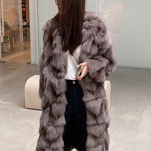 Women's Long Faux Fox Fur Coat - Versatile, Loose, Over-the-Knee, Warm Winter Style